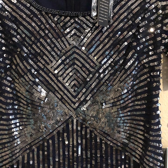 Adrianna Papell navy beaded sequined dress Sz 6 - Picture 3 of 6